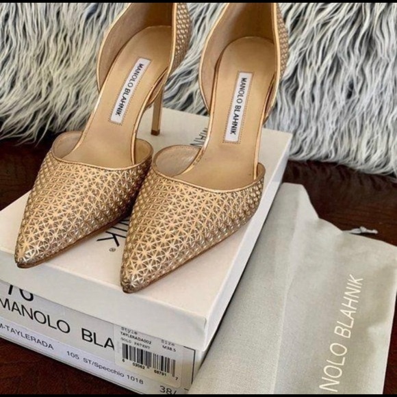 Manolo Blahnik Gold Textured Pump 8.5 US π - Picture 8 of 9